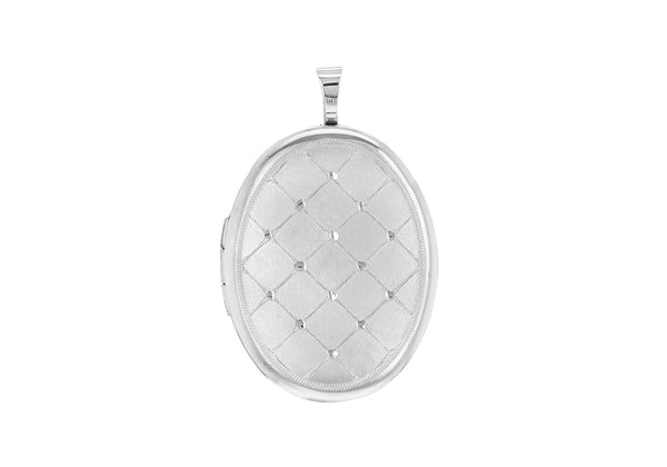 Sterling Silver 20mm x 32mm Etched -Quilt-Detail Oval Locket