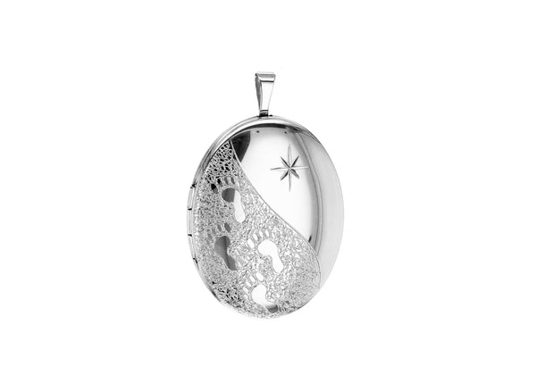 Sterling Silver 20mm Oval Footprint Locket