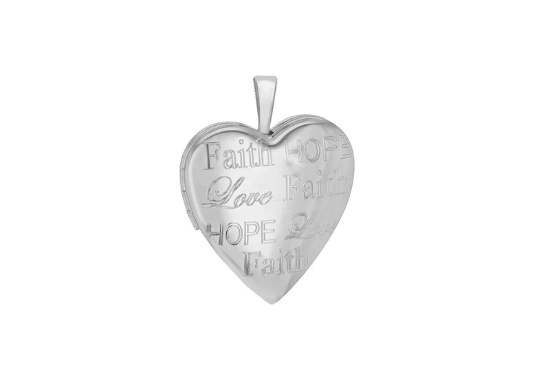 Sterling Silver 20mm Hope Faith and Love Heart Locket Pendant