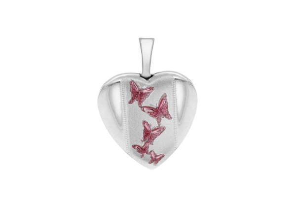 Sterling Silver Pink Butterfly Heart Locket