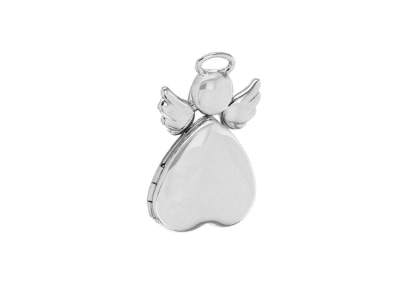 Sterling Silver 16mm Polished Heart Angel Locket