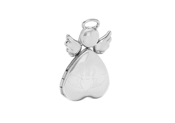 Sterling Silver Claddagh Heart Angel Locket