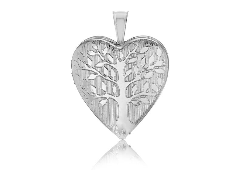 Sterling Silver Rhodium Plated 19.5mm Heart 'Tree of Life' Locket Pendant