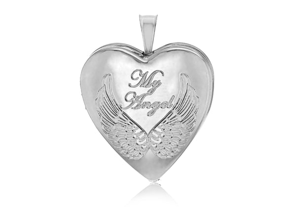 Sterling Silver Rhodium Plated 19.5mm Heart 'My Angel' Locket