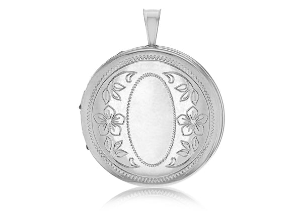 Sterling Silver Rhodium Plated 22mm Round Flower Locket Pendant