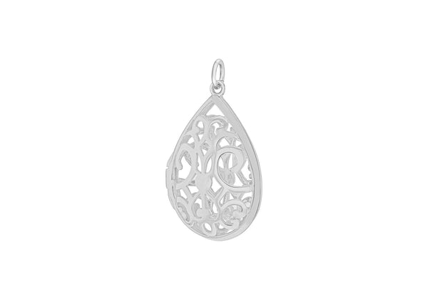 Sterling Silver Rhodium Plated 20.4mm x 35mm Filigree Locket Pendant