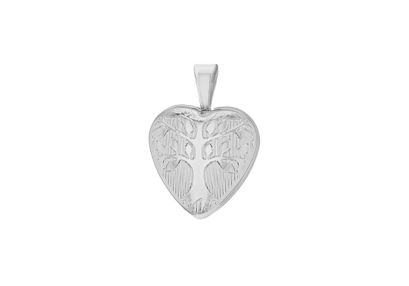 Sterling Silver Rhodium Plated 15.8mm x 21mm Polished and Satin Tree Heart Locket