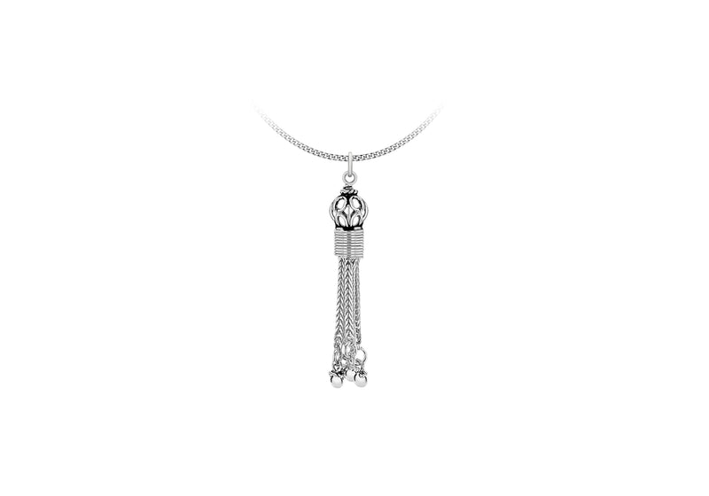 Sterling Silver 7.8mm x 49mm Four Strand Tassel Pendant