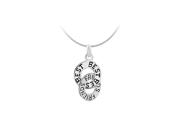 Sterling Silver 12.4mm x 26.6mm 'Best Friends' Linked Rings Pendant