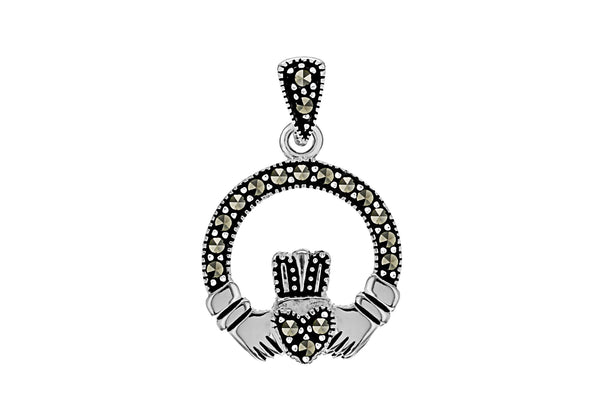 Sterling Silver Marcasite Claddagh Pendant