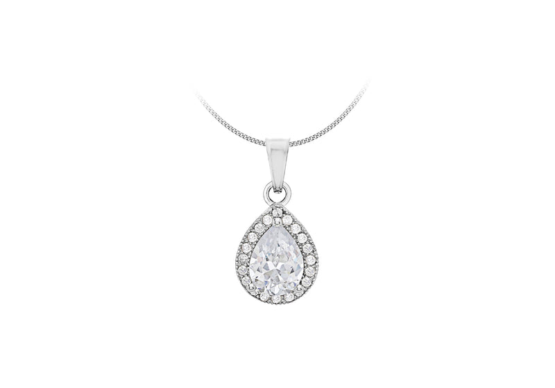 Sterling Silver Zirconia  Stone Set Teardrop Pendant