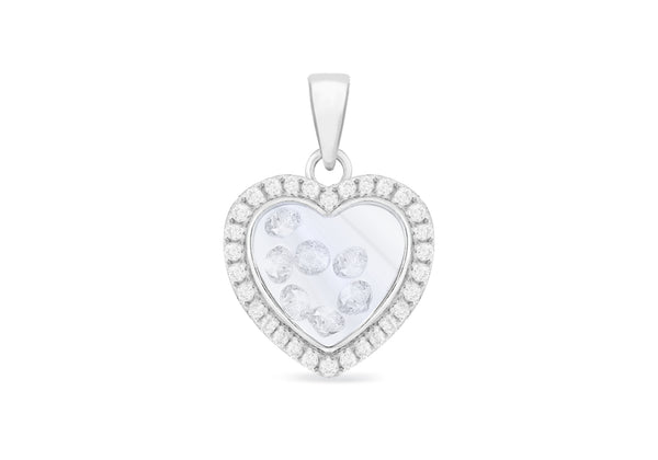 Sterling Silver Rhodium Plated Floating Zirconia  Stones Heart Pendant