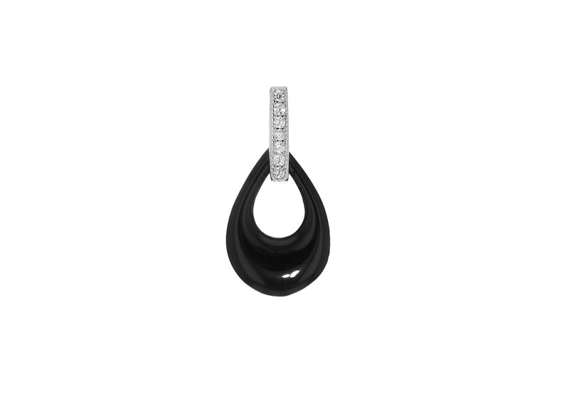 Sterling Silver Rhodium Plated Black Ceramic Zirconia  Teardrop Pendant