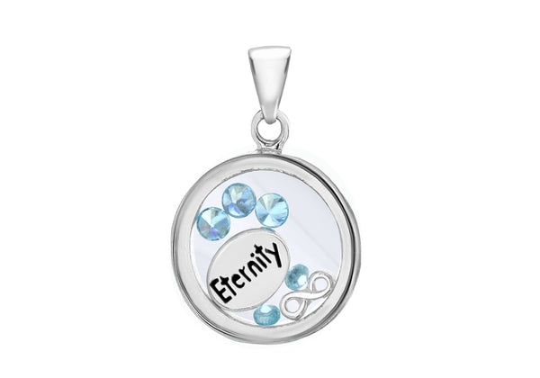 Sterling Silver Floating Aqua Zirconia  Stones 'Eternity' Round Pendant