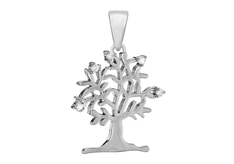 Sterling Silver Rhodium Plated Zirconia  'Tree of Life' Pendant