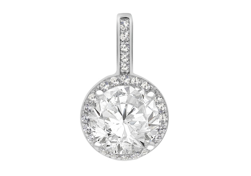 Sterling Silver Rhodium Plated Zirconia  11.5mm x 19.5mm Drop Pendant