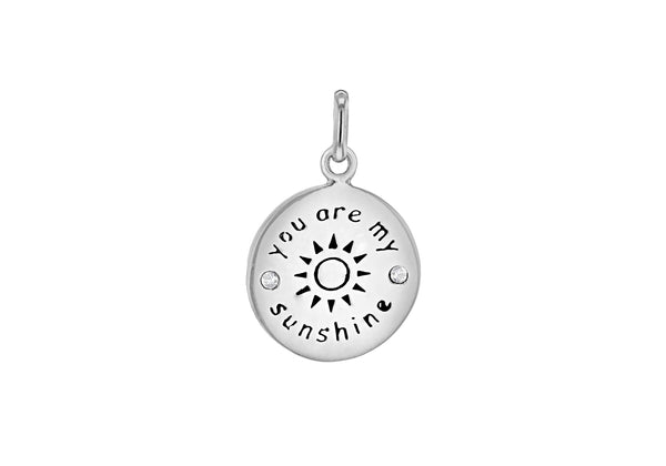 Sterling Silver Zirconia  'You Are My Sunshine' 15.3mm Disc Pendant