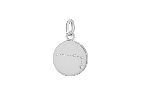 Sterling Silver Zirconia  12mm x 18.5mm Aries Constellation  Disc Pendant