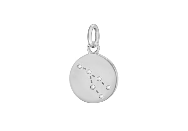 Sterling Silver Zirconia  12mm x 18.5mm Taurus Constellation  Disc Pendant