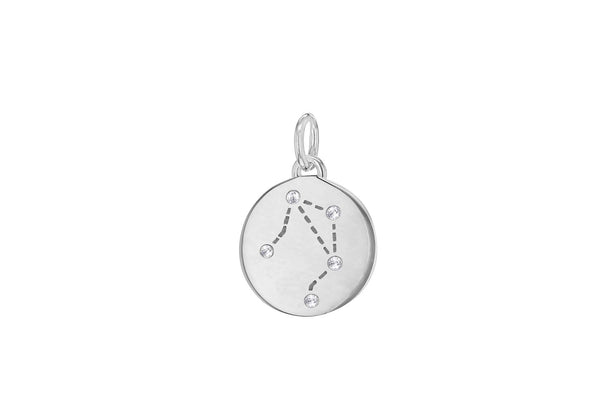 Sterling Silver Zirconia  12mm x 18.5mm Libra Constellation  Disc Pendant