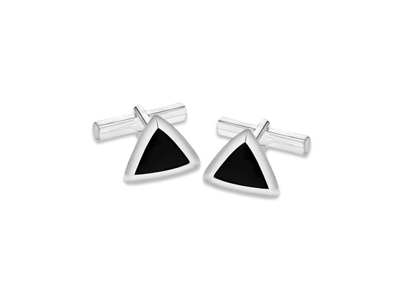 Sterling Silver 14mm x 15mm Onyx Triangle Cufflinks