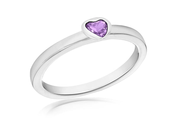 Sterling Silver Purple Zirconia  Heart Stacking Ring