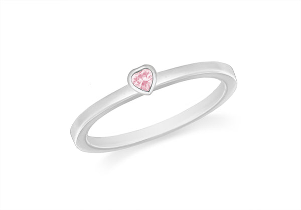 Sterling Silver Pink Zirconia  Heart Stacking Ring