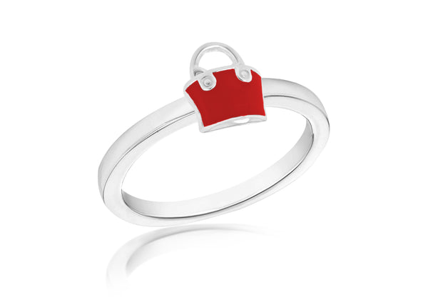 SILVER RED HANDBAG S Ring