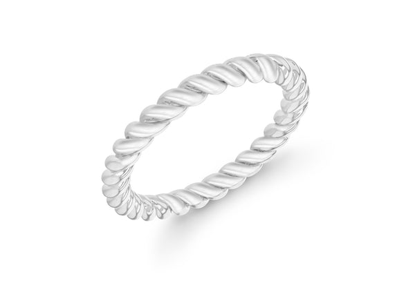 Sterling Silver Rhodium Plated 3mm Twist Band Stacking Ring