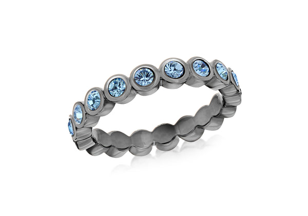 Sterling Silver Black Rhodium Plated Round Blue Crystal 4mm Band Stacking Ring