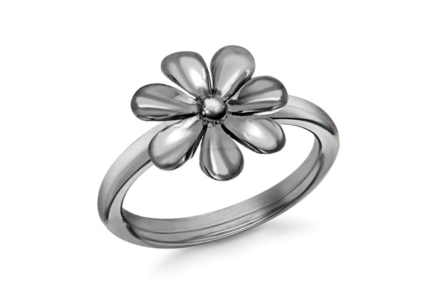 Sterling Silver Black Rhodium Plated Flower Stacking Ring