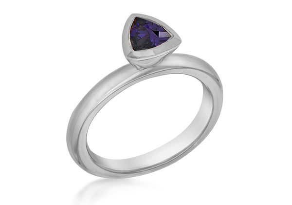 Sterling Silver Black Rhodium Plated Tiangular Purple Zirconia  Stacking Ring