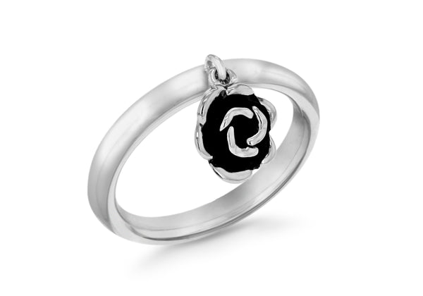 Sterling Silver Rhodium Plated Oxidised  Rose Drop Stacking Ring