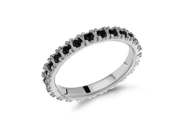 Sterling Silver Rhodium Plated 3mm Black Crystal Band Stacking Ring