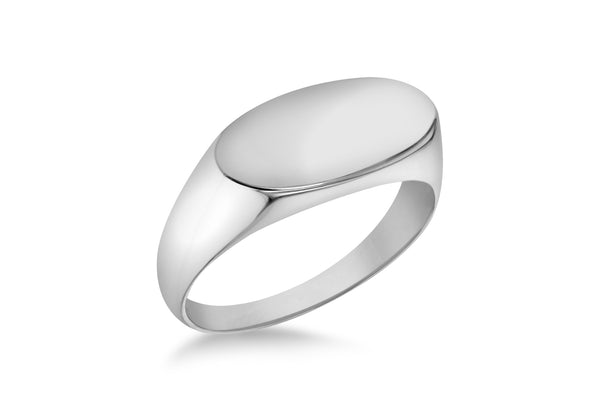 Sterling Silver Rhodium Plated 8mm x 16.5mm Oval Signet Ring