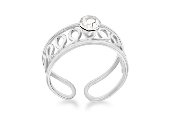 Sterling Silver White Crystal Weave Toe Ring 