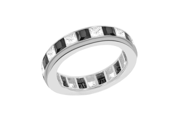 SILVER W/Zirconia  & BLK/Zirconia  BAND Ring