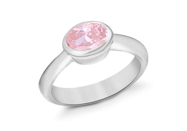 Sterling Silver Oval Pink Zirconia Ring 