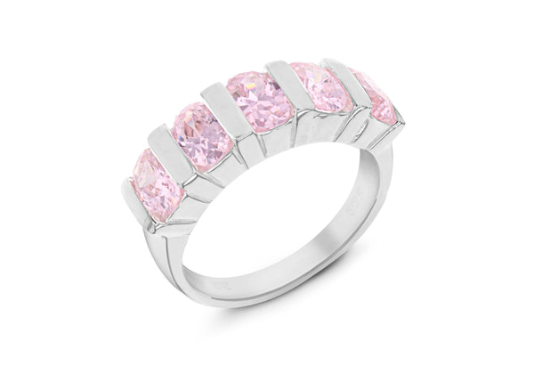 SILVER 5SQ PINK Zirconia  SET Ring