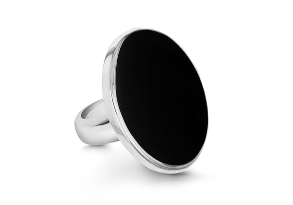 SILVER LRG ROUND ONYX Ring