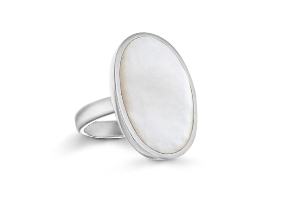 Sterling Silver White Oval Stone Set Ring