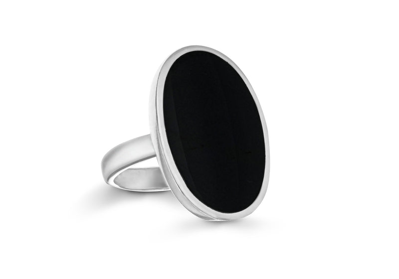 Sterling Silver Round Oval Onyx Set Ring