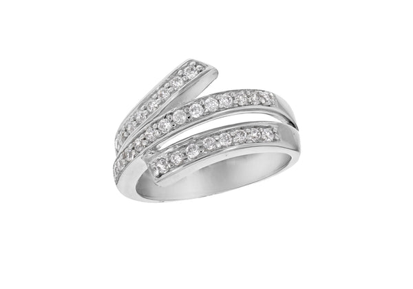 Sterling Silver Tri-Row Zirconia  Stone Set Crossover Ring