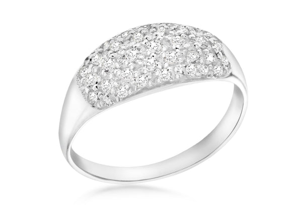 Sterling Silver Zirconia  Stone Set Pave Dome Ring