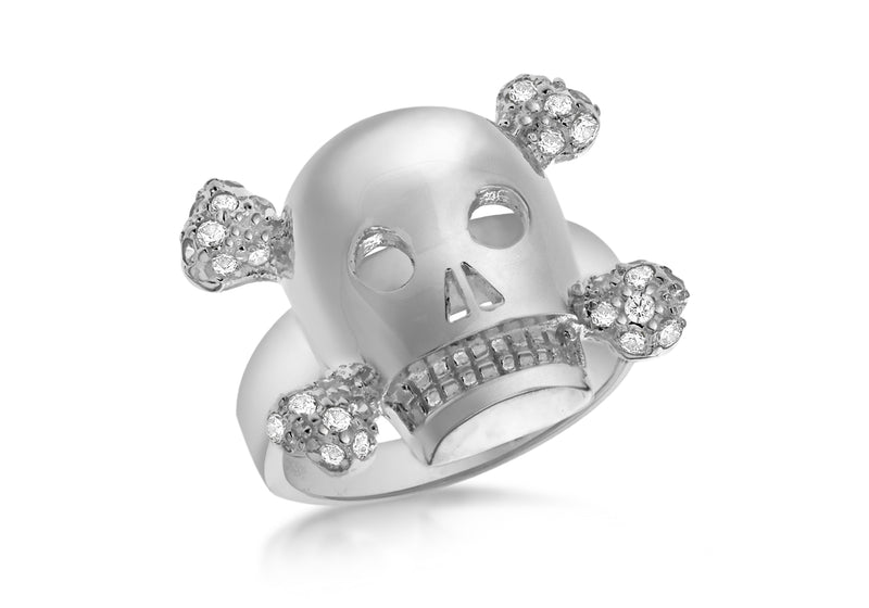 Sterling Silver White Zirconia Skull Ring 