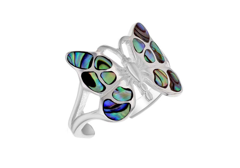 Sterling Silver Paua Shell Butterfly Ring