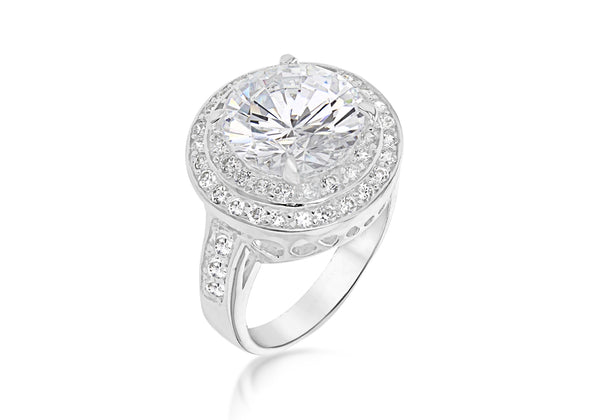 Sterling Silver White Zirconia Double Halo Ring 