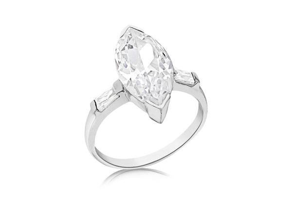 Sterling Silver Pear Shape Zirconia  Stone Set Marquise Ring