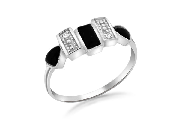 Sterling Silver Rhodium Onyx Set Ring