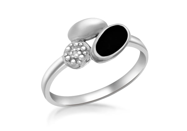 SILVER RH DIA/ONYX RND/OV Ring